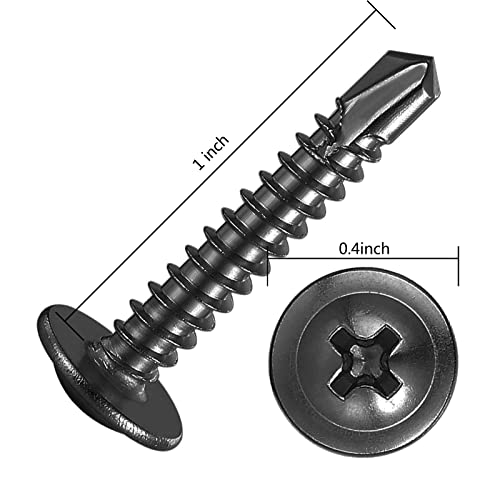 200Pcs)#8×1” for Sheet Metal Self-Tapping Screws 410 Black Stainless Steel Truss Head High-Strength Quick Tapping