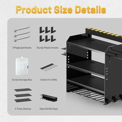 Power Tool Organizer Wall Mount with Charging Station & 8 Outlet