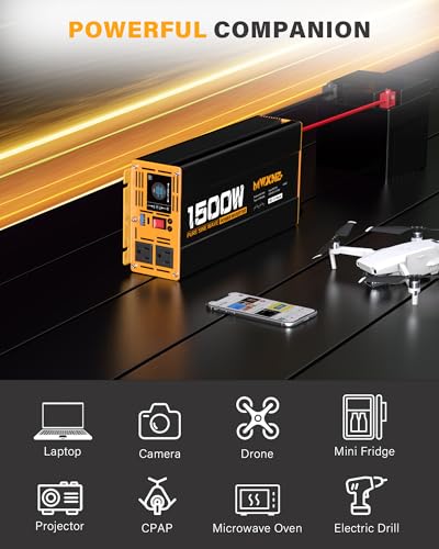1500W Pure Sine Wave Power Inverter 12V DC to 110V 120V AC Converter with 2 AC Outlets
