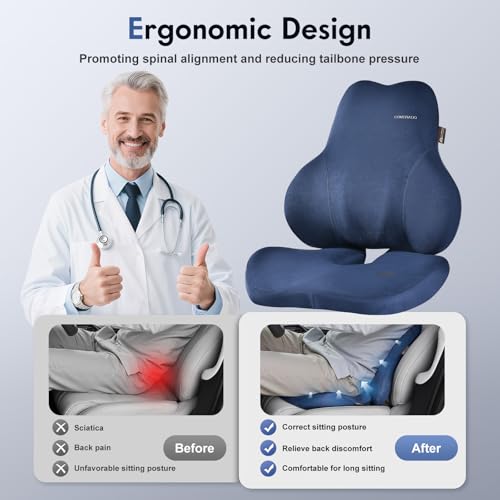 Memory Foam Car Seat Cushion and Lumbar Support Pillow for Car