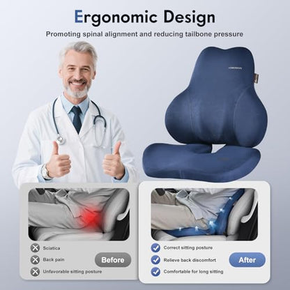 Memory Foam Car Seat Cushion and Lumbar Support Pillow for Car
