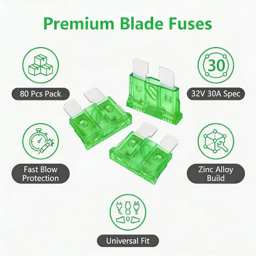 80Pcs) 30 Amp Standard Fuse, 30A Car Blade Fuses for Car/RV/Truck/SUV/Motorcycle/Boat (80 Count)