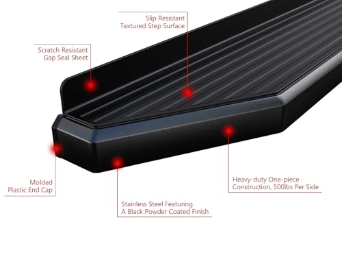6-inch (Black Stainless Steel Powder Coated Flat Style) Running Boards Side Bars Side Steps Compatible with Toyota 4Runner 2010-2016 Trail & 17-24 TRD Off-Road & 2014-2024 SR5