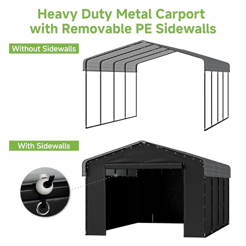 12x20FT Heavy Duty Metal Carport with Removable Sidewalls & Doors