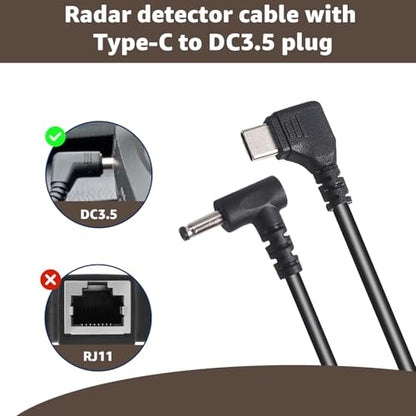 USB C to DC3.5 Colied Power Cord for Cobra Uniden Whistler Radar Detector (8.2 Foot)