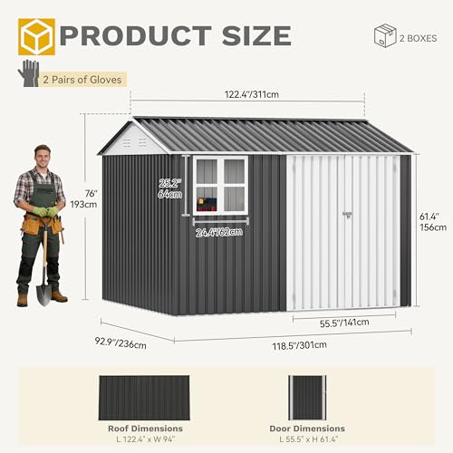 10x8ft Metal Outdoor Storage Shed with Window
