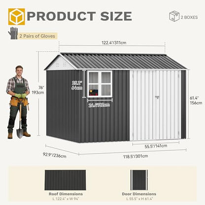 10x8ft Metal Outdoor Storage Shed with Window