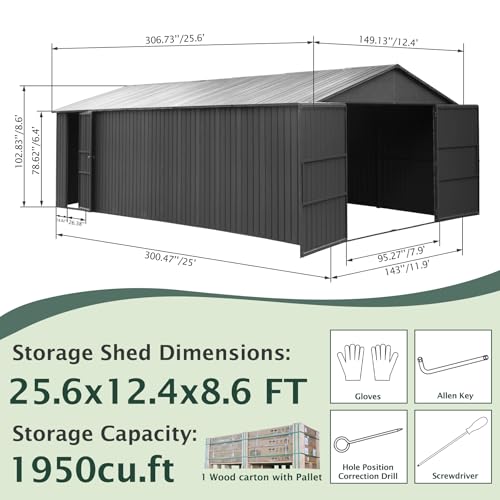 Domi 12'x25' Outdoor Metal Garage Shed