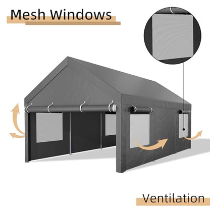 JY QAQA 10x20 FT Heavy Duty Carport with Removable Side Walls and Doors