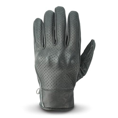 Leather Motorcycle Gloves for Men with reinforcements on Knuckles and Fingers 100% Perforated Calf Leather Riding Gloves with Magic Tape Wrist Closure