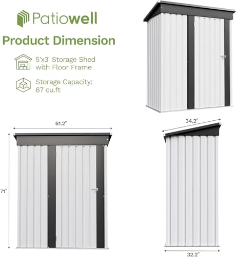 5x3 FT Outdoor Storage Shed with Floor Frame