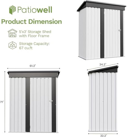 5x3 FT Outdoor Storage Shed with Floor Frame