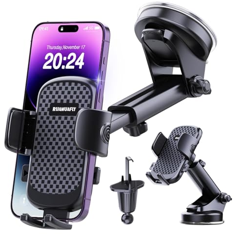 2026 NEW] Car Phone Holder [Upgraded Strongest Suction & Clip] Cell Phone Mount for Dashboard Windshield Vent