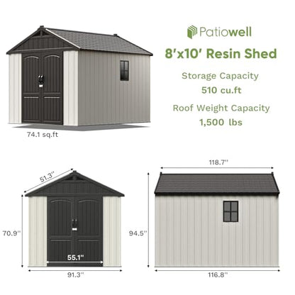 8x10 FT Resin Outdoor Storage Shed with Floor