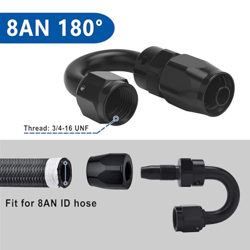 Swivel 8AN Fitting 180 Degree For CPE Braided Hose End Black 2Pcs (2 Count)