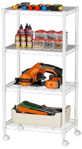 4 Small Wire Shelves Kitchen Pantry Close Home Organizers and Storage Bathroom Shelf Laundry Room Organization Adjustable Book Metal Garage Shelving Unit