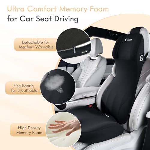 Car Seat Cushion and Lumbar Support Headrest Pillow Memory Foam Ergonomic Car Cushion Back Neck Support Pillow Sciatica & Back & Tailbone Pain Relief Cushion for Car Seat Driving
