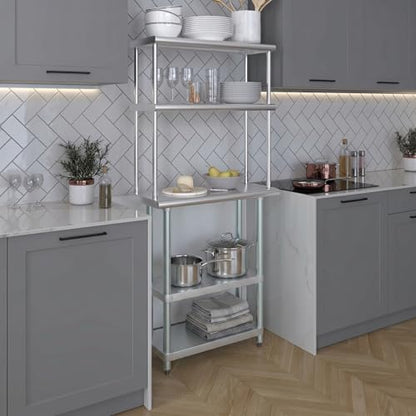 Stainless Steel Work Table Double Tier Overshelf
