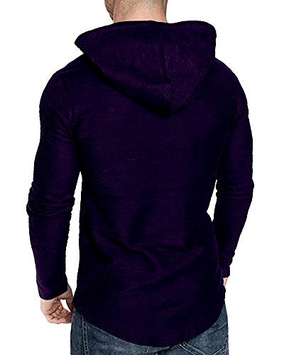 Mens Fashion Athletic Hoodies Sport Sweatshirt Solid Color Fleece Pullover Purple X