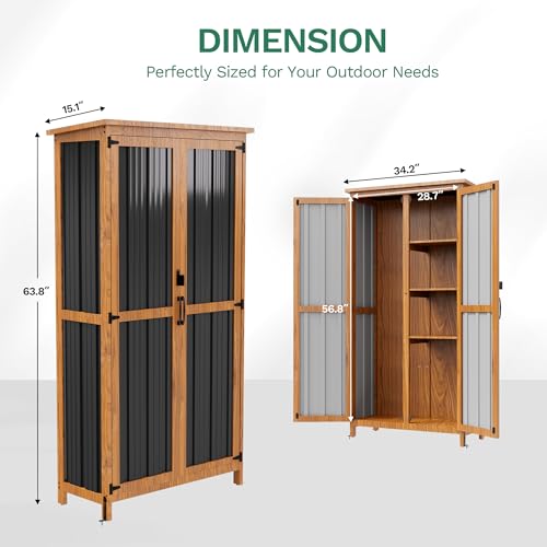 Metal & Wood Weatherproof Garden Storage Tall Shed with 3 Adjustable Shelves