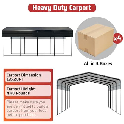 Metal Carport 13 x 20 FT with Heavy Duty Frame & Galvanized Steel Roof