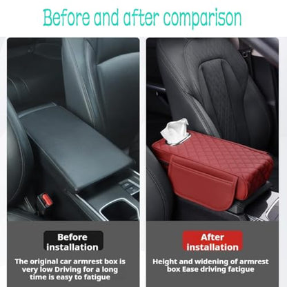 Car Armrest Cover Leather Car Console Covers Box Pad with Pocket and Tissue Box Arm Rest Cover for Car for SUV Truck Sedan Vehicle