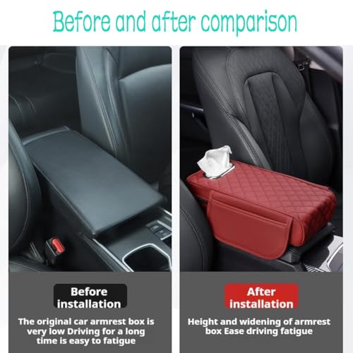 Car Armrest Cover Leather Car Console Covers Box Pad with Pocket and Tissue Box Arm Rest Cover for Car for SUV Truck Sedan Vehicle