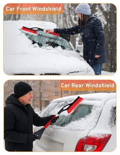 27" Car Snow Brush and Ice Scrapers for Car Windshield Red (2 Count)