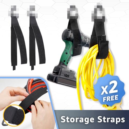 Garage Hooks 11.8" Long with 2 Extension Storage Straps (4 Count)
