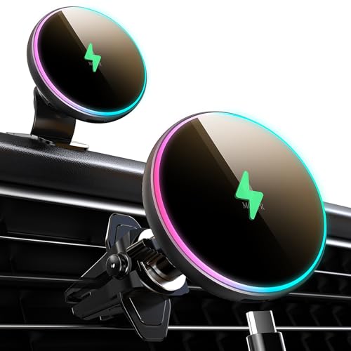 for Magsafe Car Mount Charger 15W LED RGB Car Phone Holder for Dash Vent