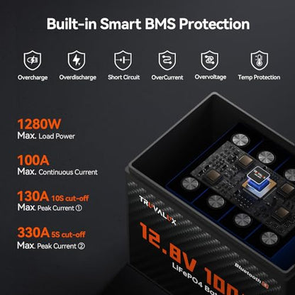 12V 100Ah LiFePO4 Lithium Battery with Bluetooth