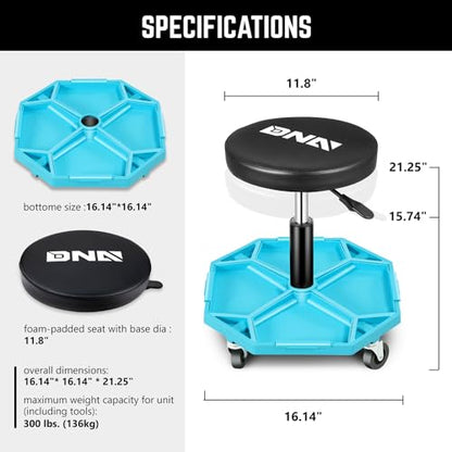 Adjustable Height Pneumatic Garage Seat Rolling Mechanic Stool with Tool Tray Storage