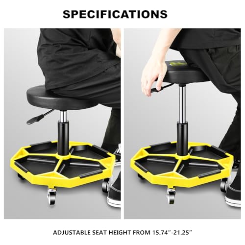 Adjustable Height Pneumatic Garage Seat Rolling Mechanic Stool with Tool Tray Storage