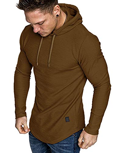 Mens Fashion Athletic Hoodies Sport Sweatshirt Solid Color Fleece Pullover Brown 3X