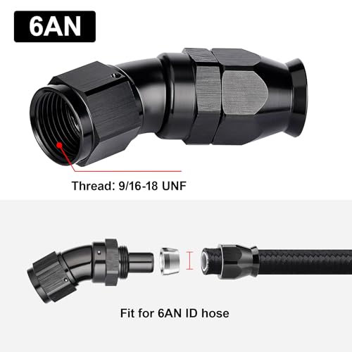 6AN 30 Degree PTFE One Piece Full Flow End Hose Fitting Aluminum Black