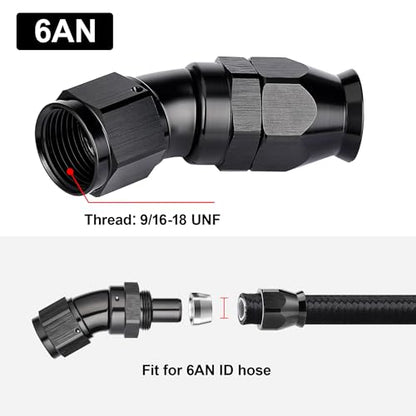 6AN 30 Degree PTFE One Piece Full Flow End Hose Fitting Aluminum Black