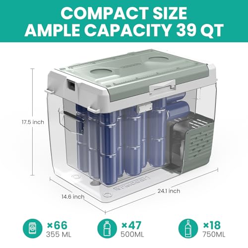 GC40 Electric Cooler for Car Refrigerator 12 Volt Car Fridge Freezer 39 Quart Portable Freezer for Truck SUV RV Van Camper