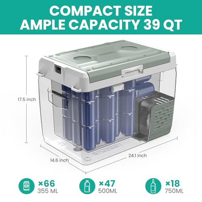 GC40 Electric Cooler for Car Refrigerator 12 Volt Car Fridge Freezer 39 Quart Portable Freezer for Truck SUV RV Van Camper