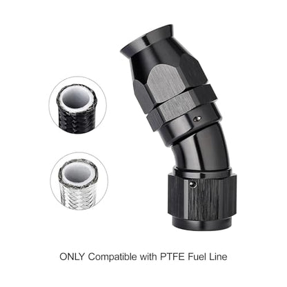 8AN 30 Degree PTFE One Piece Full Flow End Hose Fitting Aluminum Black