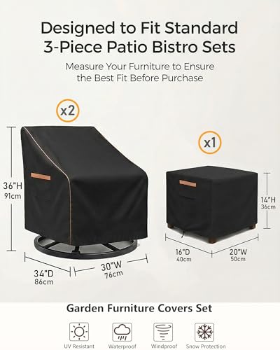 3 Piece Patio Furniture Cover Set for Bistro Sets (3 Count)