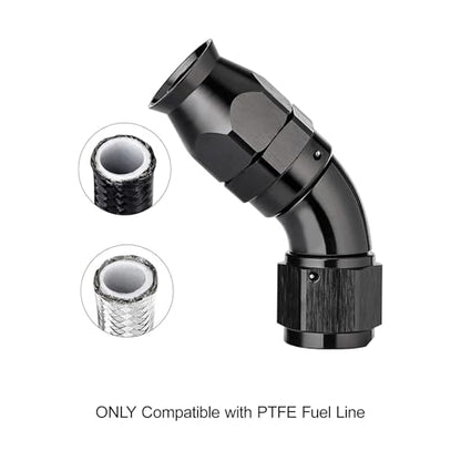 8AN 45 Degree PTFE One Piece Full Flow End Hose Fitting Aluminum Black