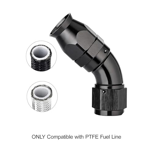 6AN 45 Degree PTFE One Piece Full Flow End Hose Fitting Aluminum Black