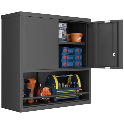 Locking Metal Garage Wall Cabinet with Doors and Shelf