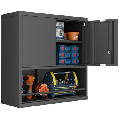 Locking Metal Garage Wall Cabinet with Doors and Shelf