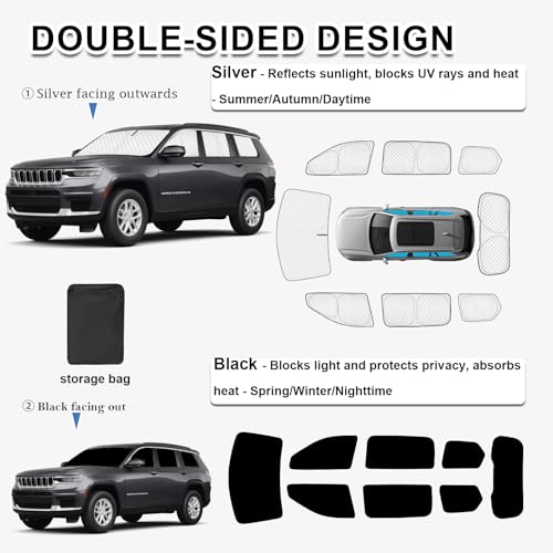 8pcs Thicken Sun Shades for Jeep Grand Cherokee L (8 Count)