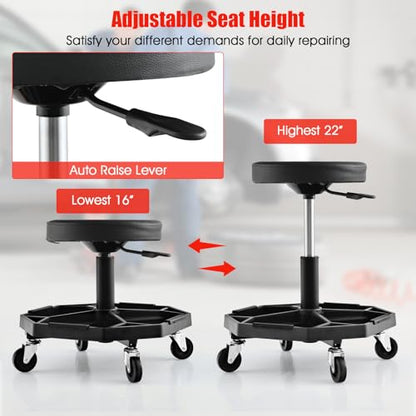 Rolling Mechanic Stool with Removable Tool Tray & Padded Cushion