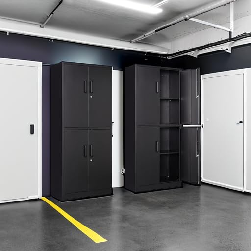 Metal Storage Locking Cabinet with 4 Doors and 2 Adjustable Shelves