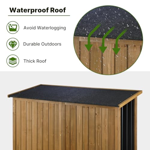 Outdoor Storage Cabinet Wood & Metal with Waterproof Roof