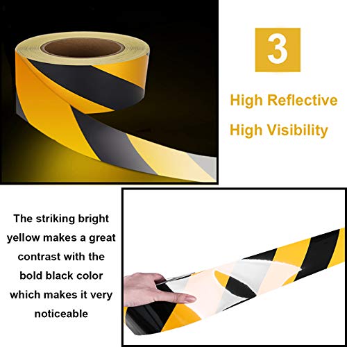 Waterproof Reflective Safety Tape Roll 2"X150' Yellow Black Striped Floor Marking Tape Hazard Caution Warning Tape Auto Truck Self (142 Foot)