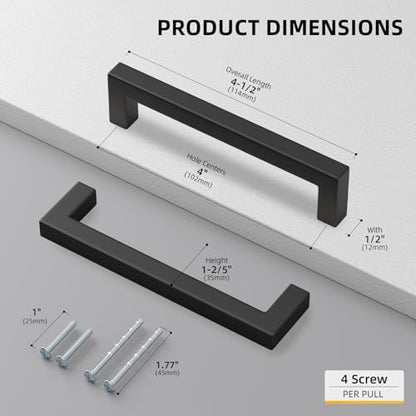 35 Pack 4 INCH Black Square Bar Cabinet Pull (35 Count)